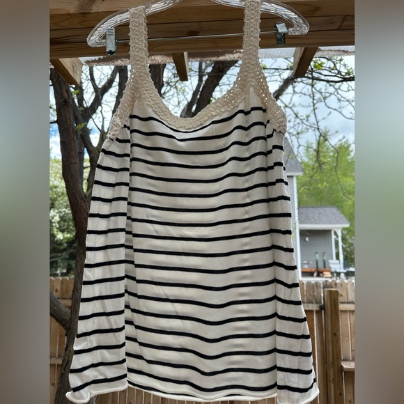 J. Crew NWT Cotton Blue Cream Striped Crocheted Sleeveless Top Blouse XL - Picture 10 of 16